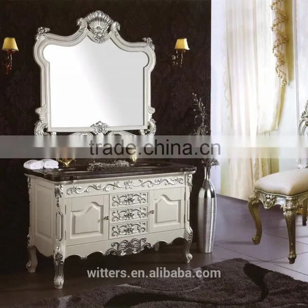 Hotel Type Baroque Style Antique Wooden Bathroom Vanity With Double Sinks With Gold Foil WTS123 photo-4