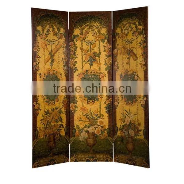 Traditional Hand Painting Wooden Floor Screen, Retro Furniture Art Painting Folding Screen, Engraved Four Panel Screen photo-2