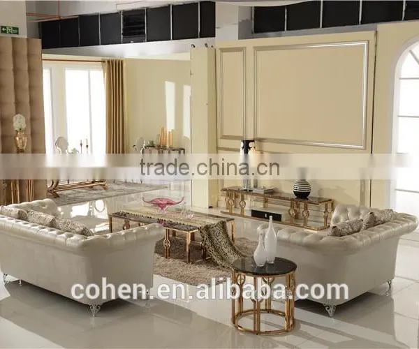 High-endstainless Steel Golden Plated Marble Top Square Center Table Design B818-1 photo-6