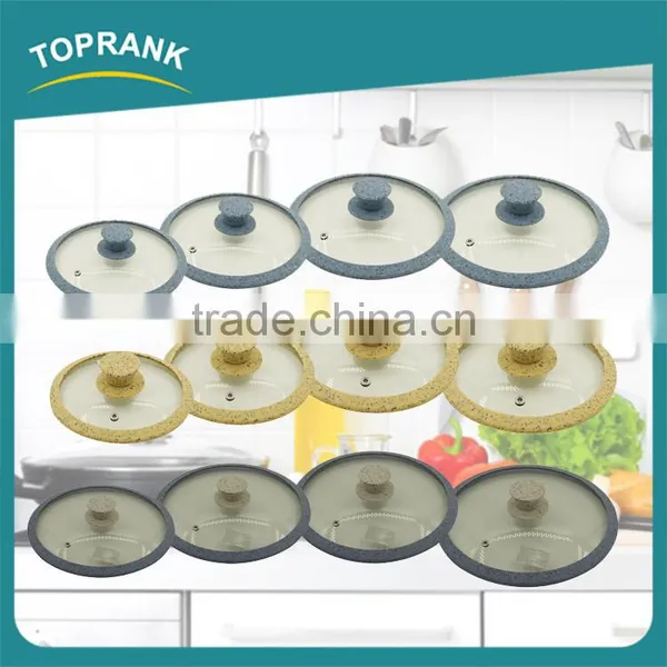 Kitchen Cooking Marble Printed Silicone Edge Tempered Glass Frying Pan Lid photo-2