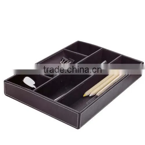 7 Compartments Black Faux Leather Desktop Set Storage Organizer photo-2
