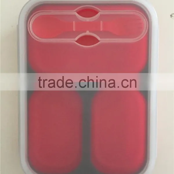 Collapsible Silicone Lunch Box With Serving Tool/square Shape Foldable Silicone Lunch Box photo-4