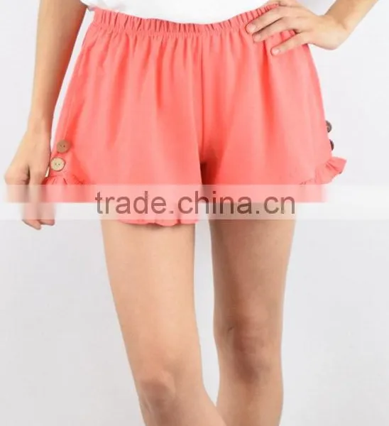 Ruffle Shorts Coral Ruffle-Trim Linen Shorts Wholesale Custom Made in China photo-3