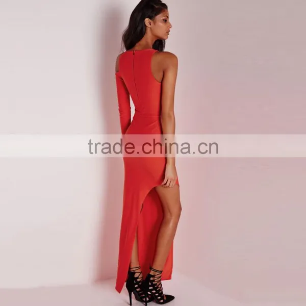 2016 Evening Party Long Red Plain Frog Cocktail Dress photo-5