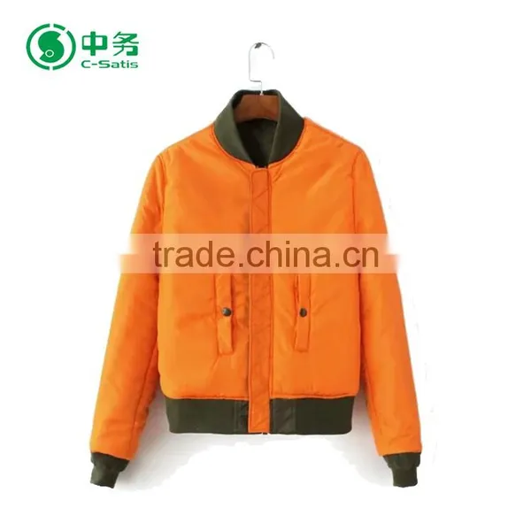 CIS 2017 New Fashion 100% Polyester Zipper Design Winter Women Black Varsity Bomber Jacket photo-2