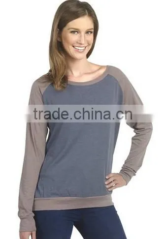 Factory Direct Wholesale Women's Cotton Poly Contrast Raglan Long Sleeve Pullover photo-6
