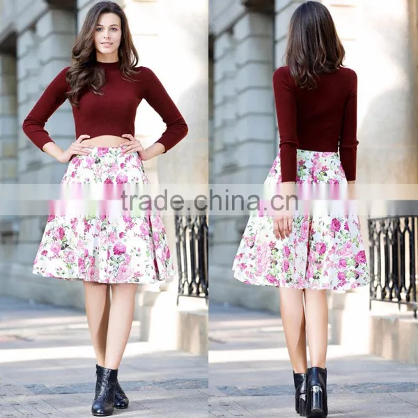 Z&M Women Floral Print Vintage Pleated Fashion Skirt photo-5