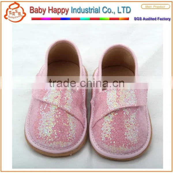 New Arrival Fashionable Pink Glitter Leather Baby Girls Knitting Pattern Making Shoes for Infant photo-3
