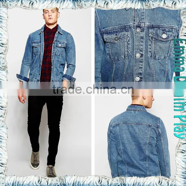 Mens Punk Spike Studded Shoulder Blue Denim Jacket