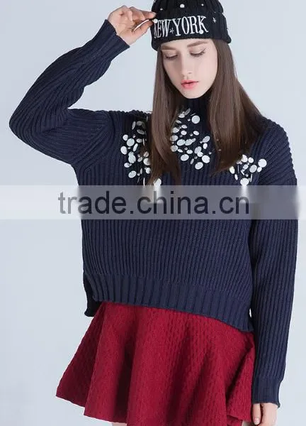 2017 Wool Turtleneck Knitted Paillette Pullover Winter Women Sweater With Factory Price photo-3