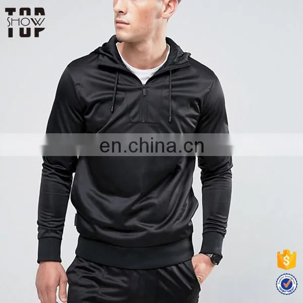 OEM Guangzhou Garments no Pockets Zipper Black Hoodies Men Custom Clothing