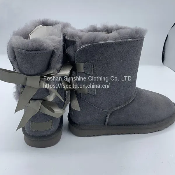 Fashion Ladies Cute Bow Design Sheepskin Baby Fur Boots Kids Ribbon Boots for Snow photo-2