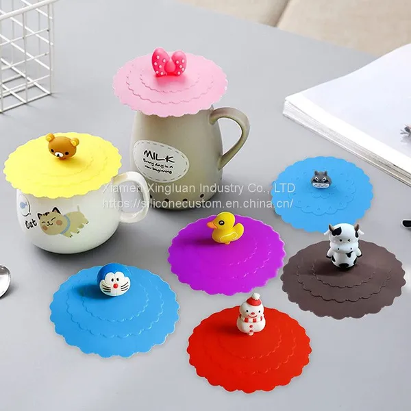 Silicone Cup Covers Cartoon Cute Cup Lid Colorful, Cute Animal Shape Creative Leak-Proof Cup Lid