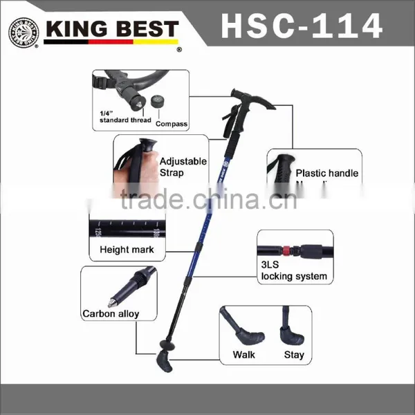 KINGBEST 2016 Carbon Trekking Pole 4-SECTION Nordic Walking Sticks With Phone Holder With Compass Nordic Walking Stick photo-3