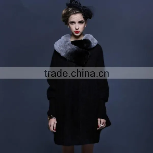 Newest Unique Luxury Fair-Lady Mink Fur Coats With Rabbit Fur Collar European Celebrity Fashion Women Sexy Winter Coats "11"