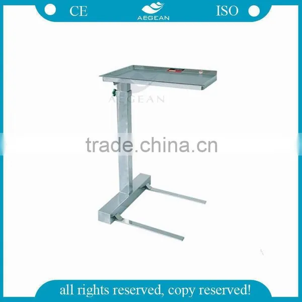 AG-SS008B Medical height adjustable ss material base mayo trolley