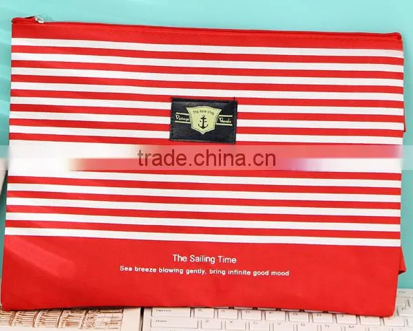 Striped Printing Polyester A4 Document Bag With Zipper photo-2