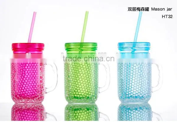 16oz as Double Wall Insulated Gel and Beads and Liquid Water Mason Jar Plastic and Freezer Mug With Straw and Handle photo-3