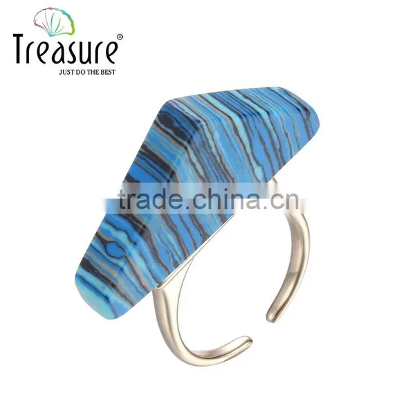 2016 Three- Dimensional Triangle Blue Turquoise Mosaic Copper Ring for Gift 2016 Wholesale photo-5