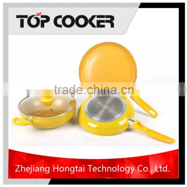 4pcs Yellow Ceramic Coating Press Aluminum Cookware