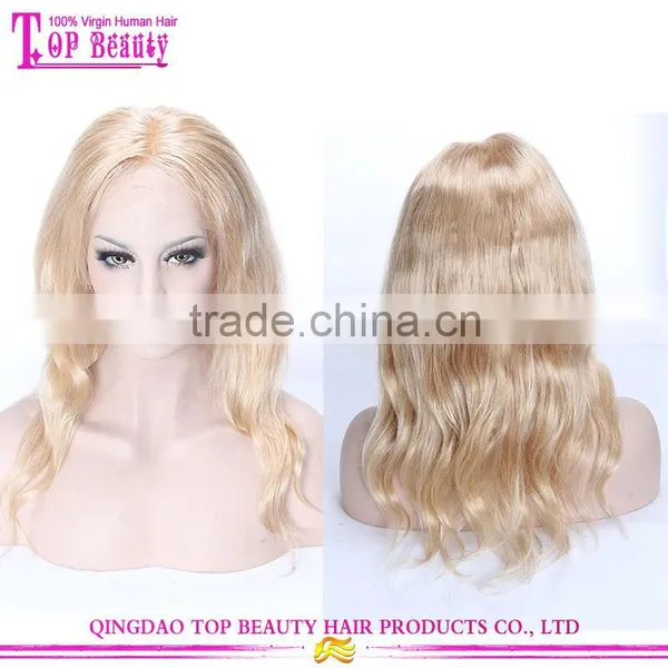 Wet and Wavy Cheap 16 Inches Thick Human Hair Lace Front Wig #22 Natural Straight Middle Part Lace Front Wig Blonde photo-5