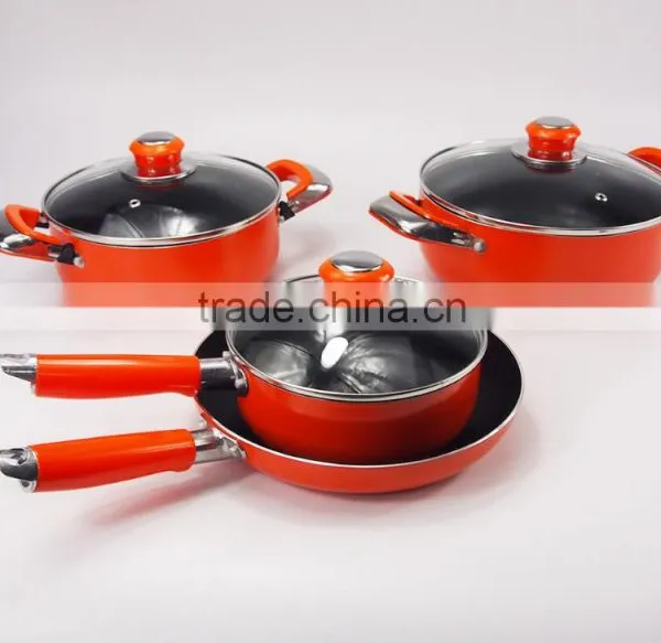 High Quality Orange 16/18/20/22CM Die Casting Aluminum Cookware Set With Glass Lid photo-2