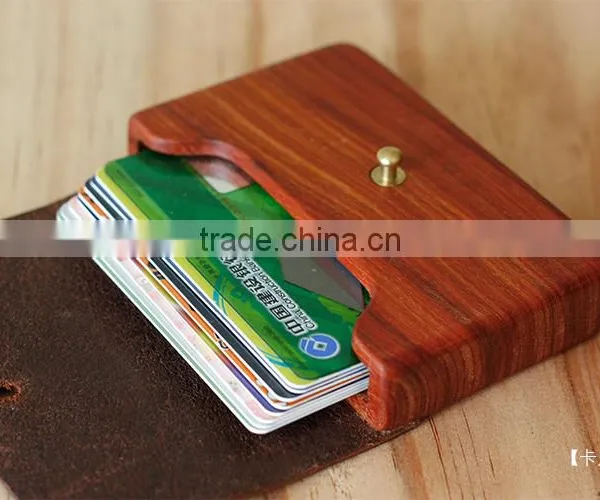Leather Wooden Card Holder Flat Card Pocket PU Leather Credit Card Holder Wholesale photo-3