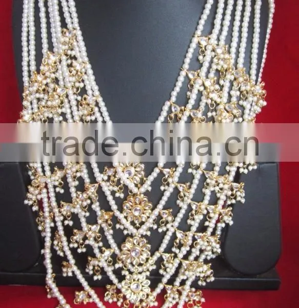 7 Line Bridal KUNDAN GOLD PLATED Necklace DANGLER EARRING Set photo-3