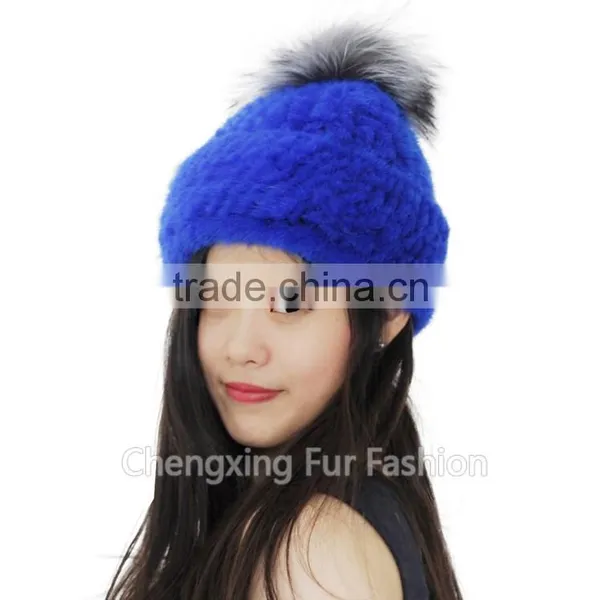 CX-C-239R Spring/Winter Lady Mink Fur Knitted Hat With Genuine Fox Fur Pom Poms photo-6