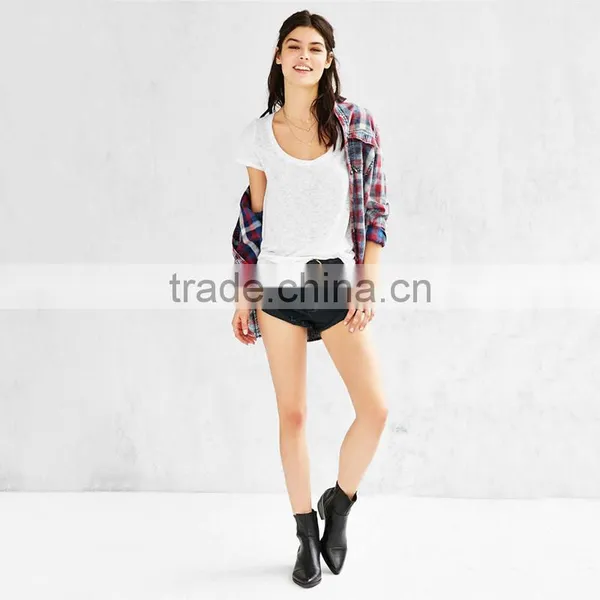 Scoop Neck Plain White Cotton t Shirts for Women photo-5