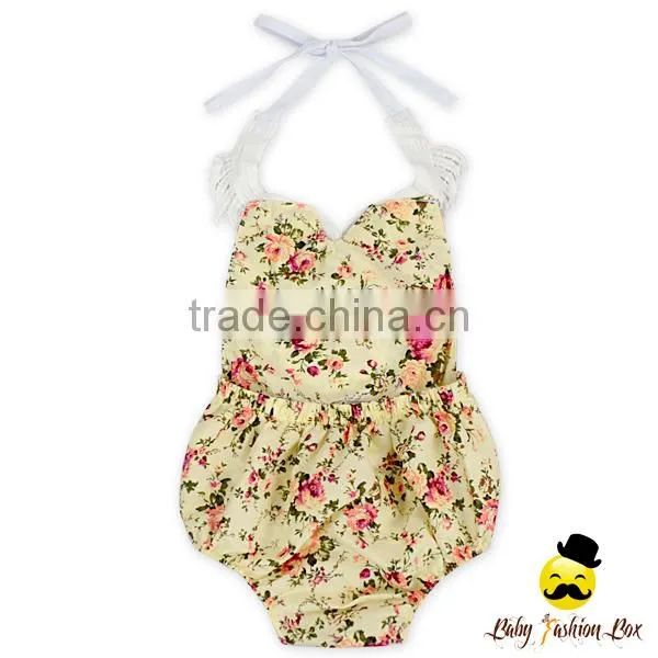 Baby & Kids Clothes Summer Cotton Frock Navy Flower Printed Halter Lace Froal Infant Baby Girl Bodysuit Vintage Romper photo-2