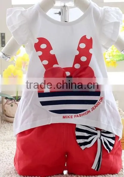 2014 Girls Summer Suit Easter Ruffle Pants Outfit, Girls Easter Bunny Outfit Set, Lovely Rabbit 2pcs Clothing Set With Bows photo-3