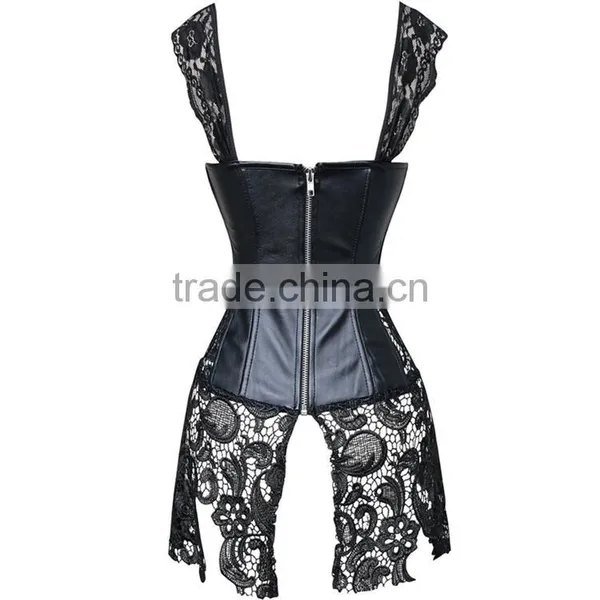 Instyles Plus Size Faux Leather Lace Venice Corset G-string Wet Look Clubwear Lingerie photo-2