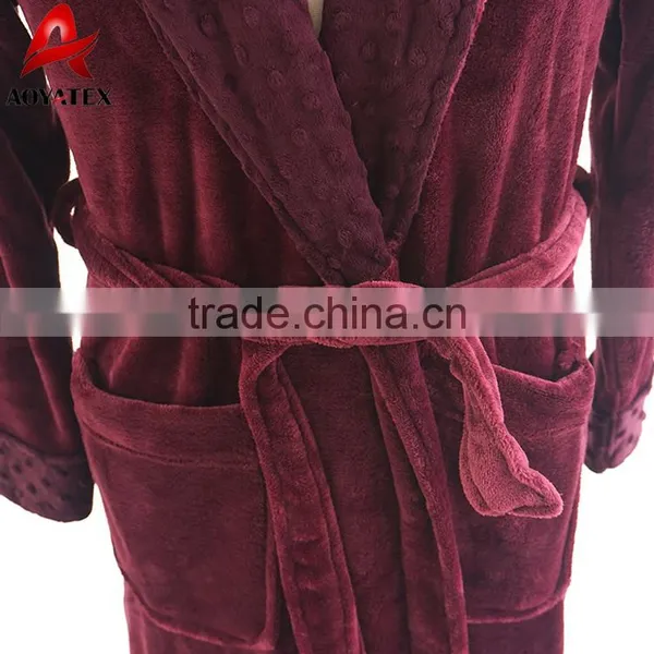 Hot Selling Minky Collar Soft Flannel Fleece Long Bathrobe Gown photo-4