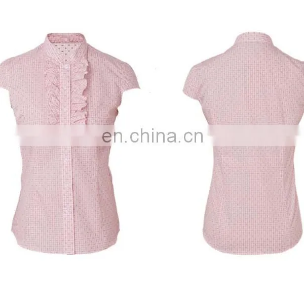 Fashion Pink Checked Women Shirts and Tops for Office Lady photo-2