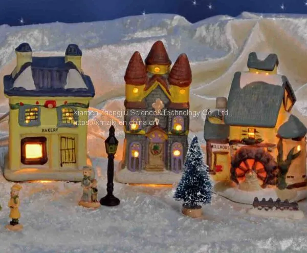 Snow Village With Lighting -17pcs Play Snowman Polyresin Christmas House Decoration photo-3