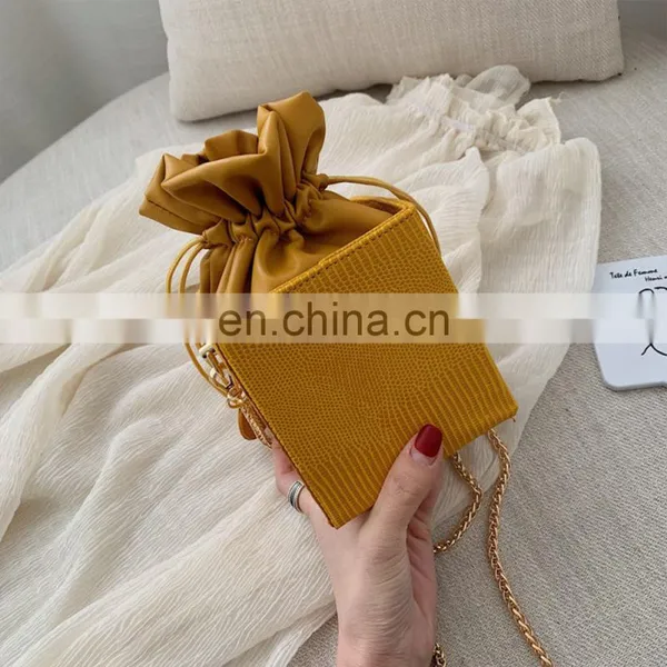 Ins Hot Sale Leather, Faux Leather Box Lady Bag 2020 Drawstring Shoulder Bag Purse Fashion Crossbody Handbag For Women/ photo-2