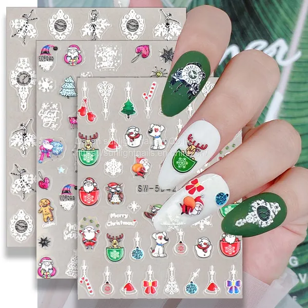 Wholesale of Halloween Nail Stickers, Gold and Silver Plated, Mirror Shaped Snowflake Elk Inset Style Back Glue Nail Stickers photo-2