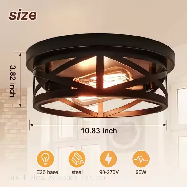 2 Light Recessed Ceiling Light Industrial Retro Matte Black Metal Cage Fixture Ceiling Bracket for Kitchen, Hallway, Bedroom photo-2