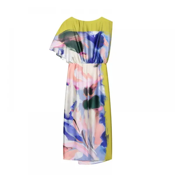2025 European and American Spring New Style Round Neck One Sleeve Asymmetric Printed Dress for Women photo-4