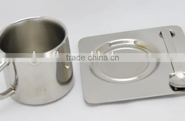 Double Wall Stainless Steel Coffee Mug With Plate and Spoon