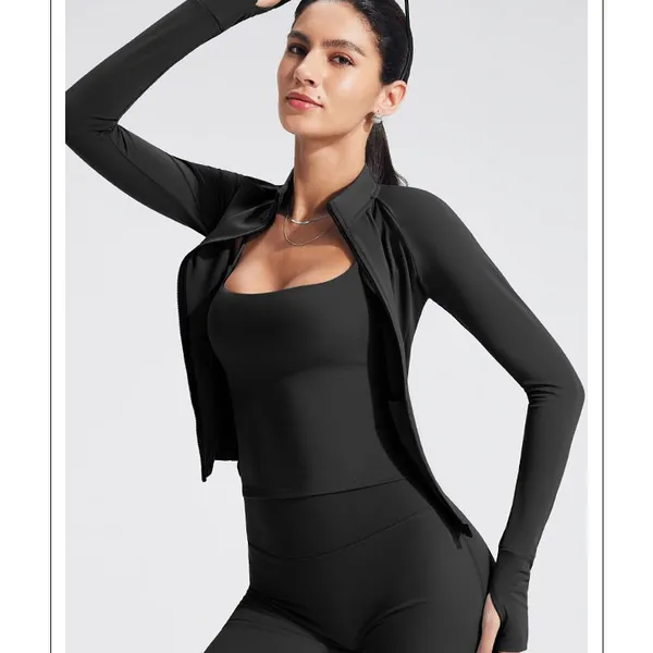 Custom Logo Active Wear Women Soft Running Sports Yoga Leggings Workout Clothes Long Sleeve Zipper Jacket Gym Fitness Yoga Set photo-3