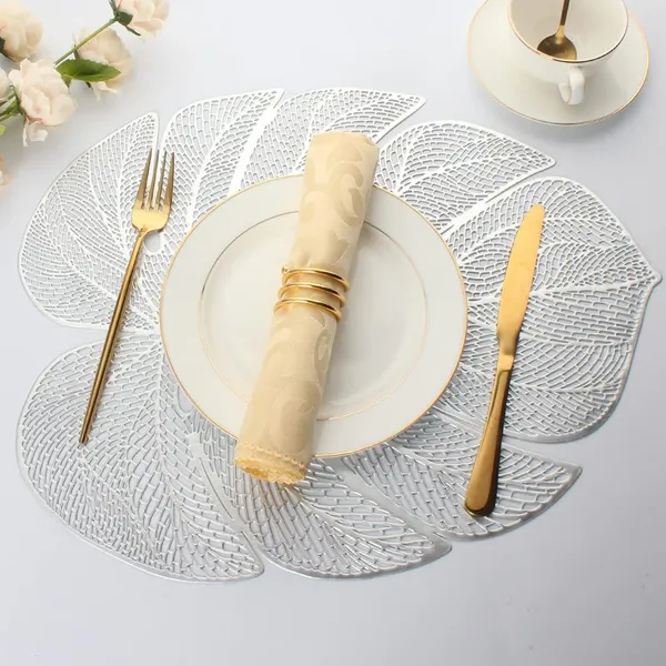 Metallic Placemats Set of 6 Gold Leaf Round Placemats Non-Slip Wipeable Table Mats for Dinner,Party,Wedding Accent Centerpiece photo-4
