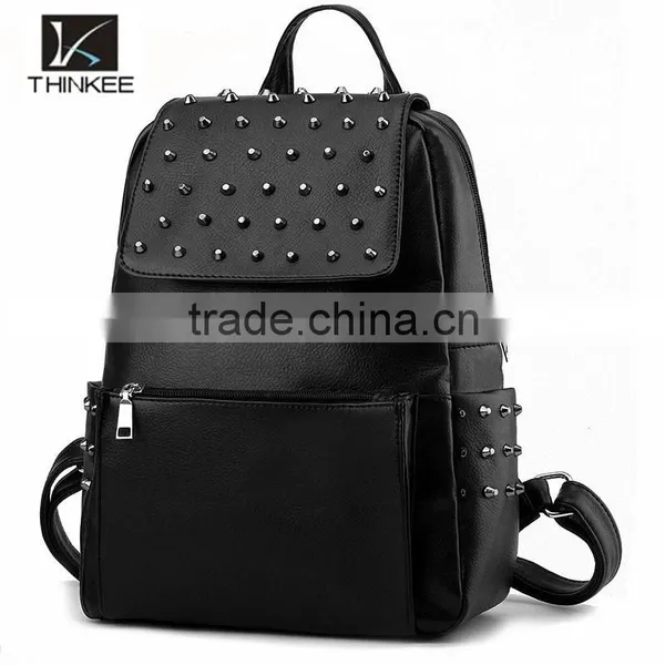 China Shop 2016 Newest Black Rivet Leather Bags Backpack for Girls photo-4