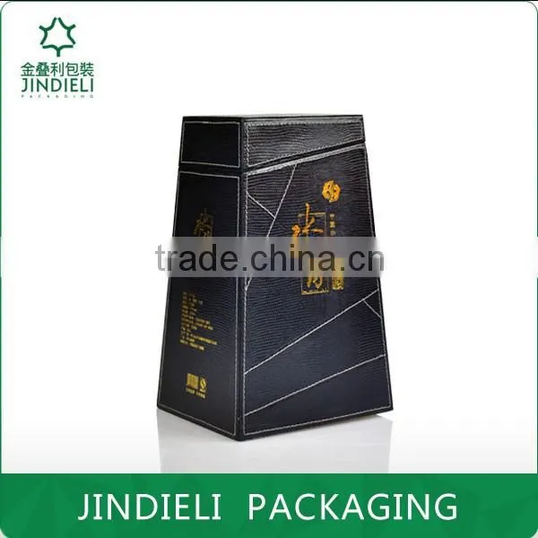 Black Leather Trapezoid White Spirit Packaging Box photo-2