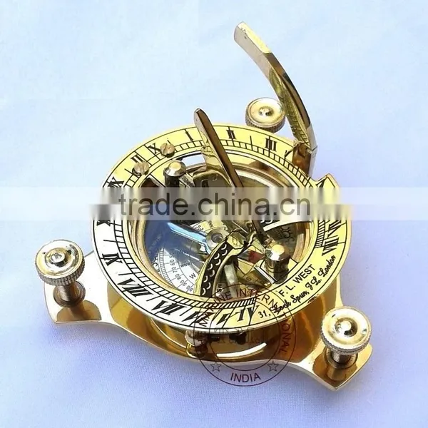 SUNDIAL COMPASS - BRASS SUN DIAL COMPASS - NAUTICAL VINTAGE 3" SUNDIAL - MARINE GIFT photo-2