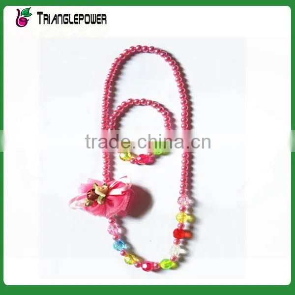 Candy Pink Beaded Necklace Bracelet Set With Flower for Children photo-5