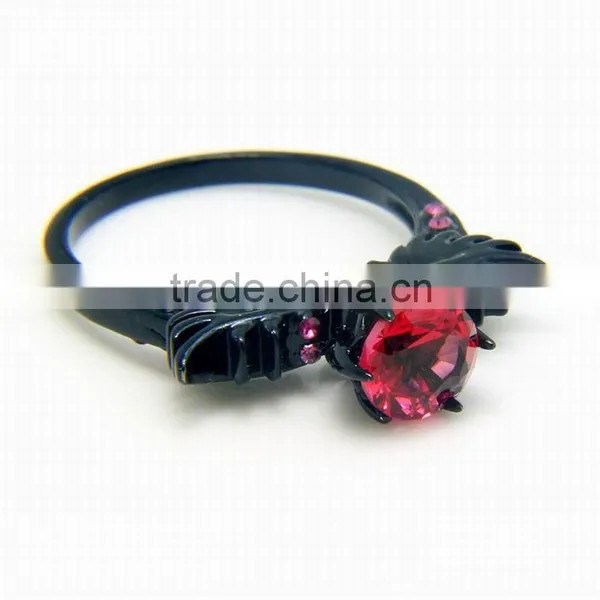 Two Tone Zircon Stone Copper Main Material Gun Black Plated Bat Design Rings For Unisex photo-2