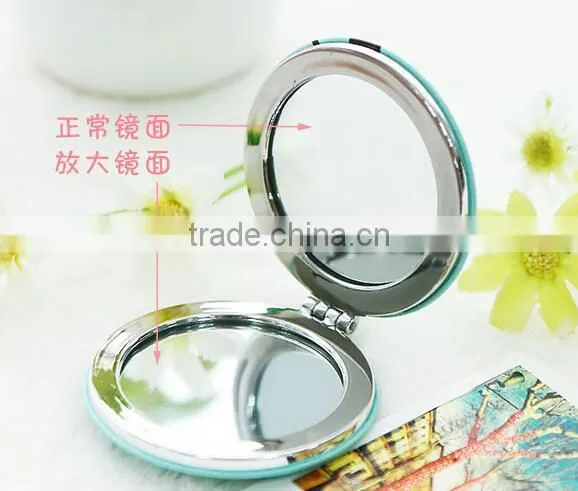 Factory Price pu Leather Engraved Fabric Compact Mirror Double Side Mirror photo-5