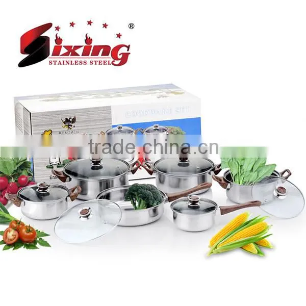 12pcs Stainless Steel Home Inox Pot Set With Glass Lid